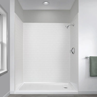 Jetcoat 32 in. x 60 in. x 78 in. Shower Kit in White Subway with Right Drain 30 in. Base in White (5-Piece) - Super Arbor