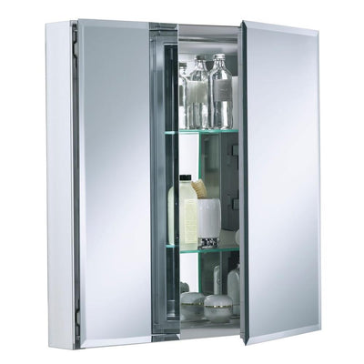 Double Door 25 in. W x 26 in. H x 5 in. D Aluminum Cabinet with Square Mirrored Door in Silver - Super Arbor