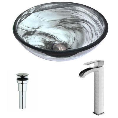 ANZZI Mezzo Series Deco-Glass Vessel Sink in Slumber Wisp with Key Faucet in Brushed Nickel - Super Arbor