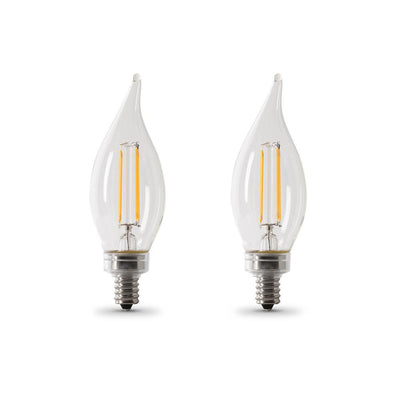 Feit Electric 60-Watt Equivalent CA10 Candelabra Dimmable Filament CEC Clear Glass Chandelier LED Light Bulb, Soft White (2-Pack) - Super Arbor