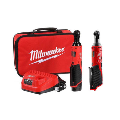 M12 12-Volt Lithium-Ion Cordless 3/8 in. and 1/4 in. Ratchet Kit (2-Tool) with Battery, Charger and Bag - Super Arbor
