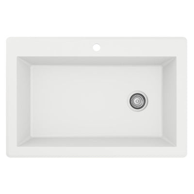 Drop-In Quartz Composite 33 in. 1-Hole Single Bowl Kitchen Sink in White - Super Arbor