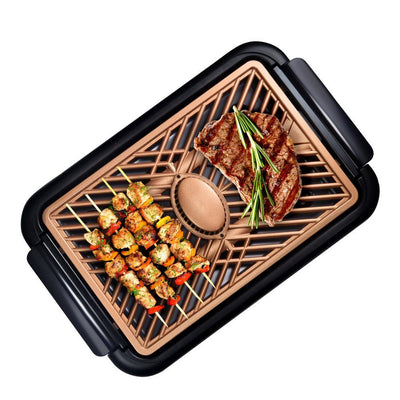 150 sq. in. Black Copper Non-Stick Ti-Ceramic Electric Smoke-less Indoor Grill with Smoke Extraction Fan - Super Arbor