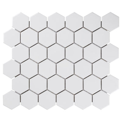 Merola Tile Metro Hex 2" Glossy 11-1/8"x12-5/8" White Porcelain Mosaic (9.64 sq.ft. /Case) - Super Arbor