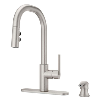 Zanna Single-Handle Pull-Down Sprayer Kitchen Faucet with Soap Dispenser in Spot Defense Stainless Steel - Super Arbor