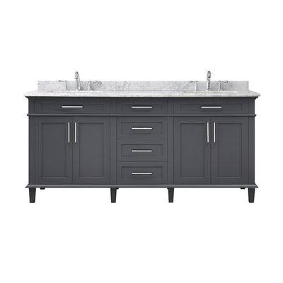 Sonoma 72 in. W x 22 in. D Vanity in Dark Charcoal with Vanity Top in Carrara with White Basins - Super Arbor
