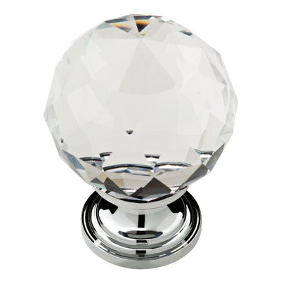 1-3/16 in. (30mm) Chrome and Clear Faceted Glass Cabinet Knob - Super Arbor