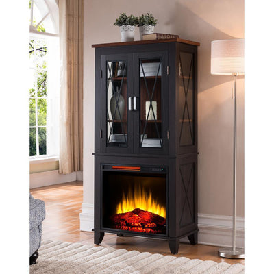 Bold Flame Concord 30 in. Display Cabinet Electric Fireplace in black with Walnut accents - Super Arbor