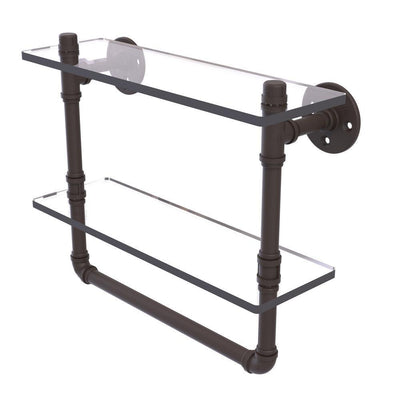 Pipeline Collection 16 in. Doulbe Glass Shelf with Towel Bar in Oil Rubbed Bronze - Super Arbor