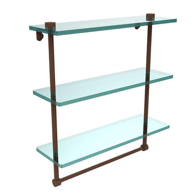 16 in. L  x 18 in. H  x 5 in. W 3-Tier Clear Glass Bathroom Shelf with Towel Bar in Antique Bronze - Super Arbor