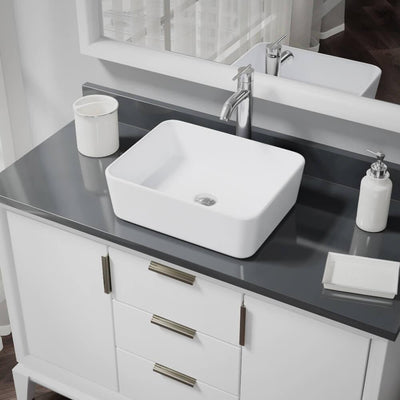 Porcelain Vessel Sink in White with 7001 Faucet and Pop-Up Drain in Chrome - Super Arbor
