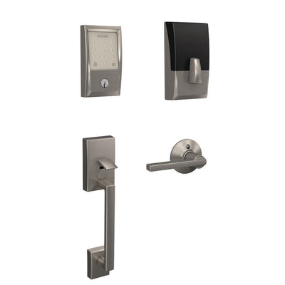 Century Encode Smart Wifi Door Lock with Alarm and Latitude Lever Handleset in Satin Nickel