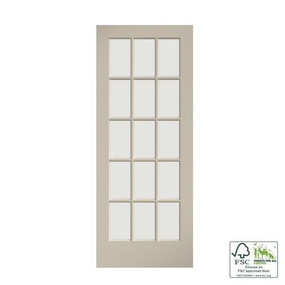 28 in. x 80 in. Clear Glass 15-Lite True Divided White Finished Solid French Interior Door Slab - Super Arbor