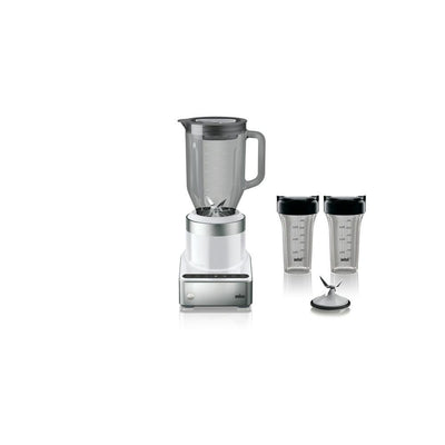 PureMix 56 oz. 3-Speed White Stainless Steel Countertop Blender with Glass Jar and Smoothie2Go Blending Cups - Super Arbor