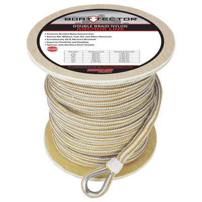 Extreme Max 5/8 in. x 250 ft. BoatTector Double Braid Nylon Anchor Line with Thimble in White and Gold - Super Arbor