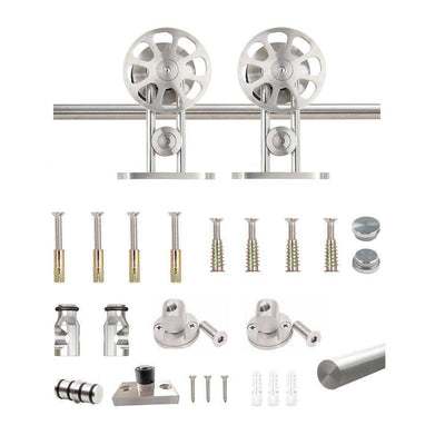 5 ft./60 in. Stainless Steel Sliding Barn Door Hardware Kit Spoke Wheel for Single Door with Non-Routed Floor Guide - Super Arbor