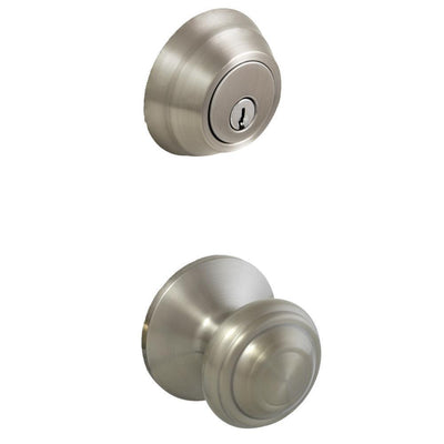 Madrid Satin Nickel Passage Knob and Wavelet Single Cylinder Combo Pack - Super Arbor