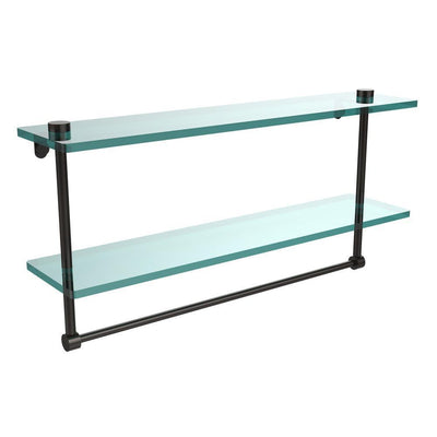 22 in. L  x 12 in. H  x 5 in. W 2-Tier Clear Glass Bathroom Shelf with Towel Bar in Oil Rubbed Bronze - Super Arbor