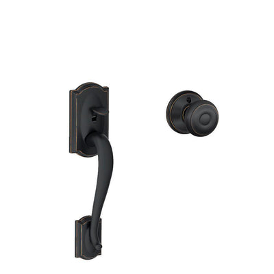 Camelot Aged Bronze Entry Door Handleset with Georgian Door Knob - Super Arbor