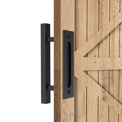 12 in. Black Square Pull and Flush Sliding Barn Door Handle Set - Super Arbor