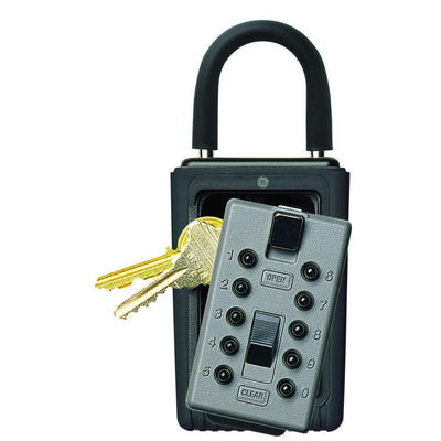 Portable 3-Key Lock Box with Pushbutton Combination Lock, Titanium - Super Arbor