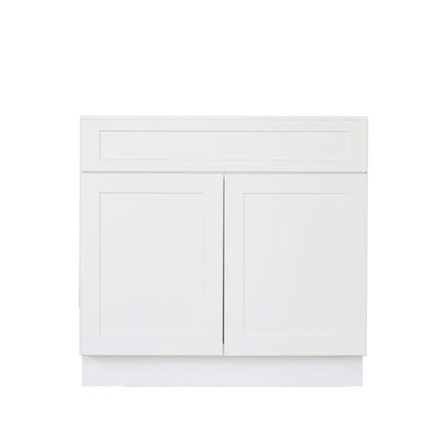 Bremen Ready to Assemble 30x34.5x24 in. Shaker Sink Base Cabinet with 2 Doors in White - Super Arbor