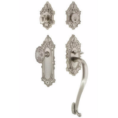 Victorian Plate 2-3/8 in. Backset Satin Nickel S Grip Entry Set Victorian Knob - Super Arbor