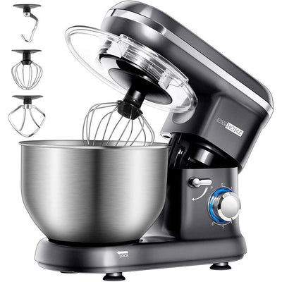 650-Watt 6 Qt. 6- speed Gray Tilt-Head Kitchen Stand Mixer with Beater, Dough Hook and Wire Whip - Super Arbor