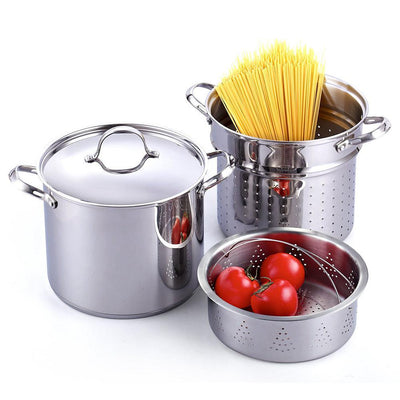 Classic 12 qt. Stainless Steel Pasta Stockpot Cooker Steamer Multi-Pot Set - Super Arbor