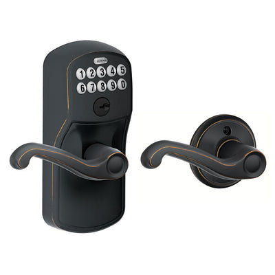 Plymouth Aged Bronze Electronic Door Lock with Flair Door Lever Featuring Flex Lock - Super Arbor