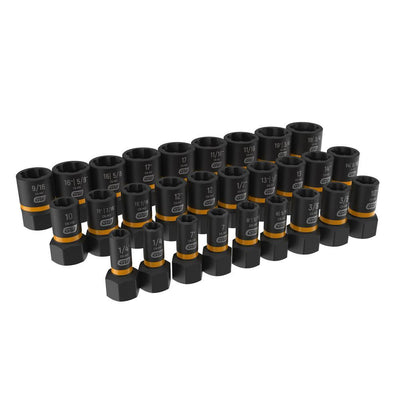 1/4 in. and 3/8 in. Drive Bolt Biter Impact Extraction Socket Set (28-Piece) - Super Arbor