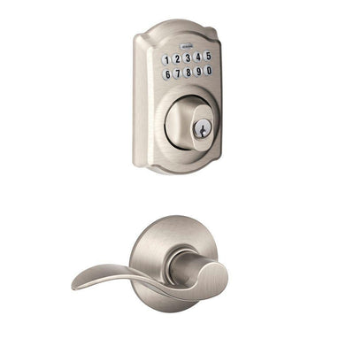 Camelot Satin Nickel Electronic Door Lock Deadbolt with Accent Door Lever - Super Arbor