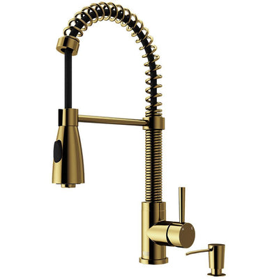 Brant Single-Handle Pull-Down Sprayer Kitchen Faucet with Soap Dispenser in Matte Gold - Super Arbor