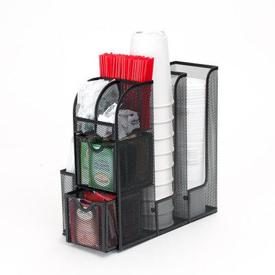 Black Metal Mesh Coffee Condiment Organizer with 2 Storage Drawers - Super Arbor