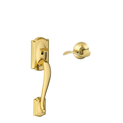 Camelot Bright Brass Entry Door Handle with Left Handed Accent Lever - Super Arbor