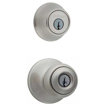 Polo Satin Nickel Entry Door Knob and Single Cylinder Deadbolt Combo Pack with Microban Antimicrobial Technology - Super Arbor