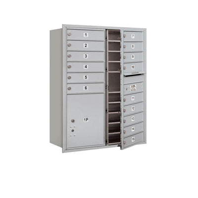 41 in. H x 31-1/8 in. W Aluminum Front Loading 4C Horizontal Mailbox with 15 MB1 Doors/1 PL5 - Super Arbor