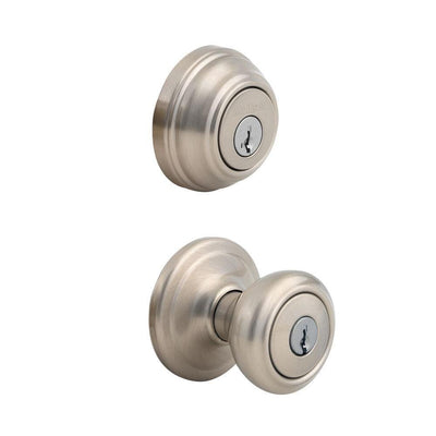 Cameron Satin Nickel Exterior Entry Door Knob and Single Cylinder Deadbolt Combo Pack Featuring SmartKey Security - Super Arbor