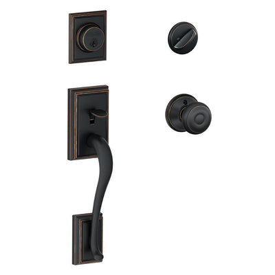 Addison Aged Bronze Single Cylinder Deadbolt with Georgian Knob Door Handleset - Super Arbor