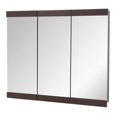 36-1/4 in. W x 29-3/4 in. H Fog Free Framed Surface-Mount Tri-view Bathroom Medicine Cabinet in Java - Super Arbor