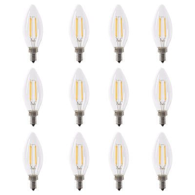 Feit Electric 100-Watt Equivalent B10 Candelabra Dimmable Filament Clear Glass Chandelier LED Light Bulb, Daylight (12-Pack) - Super Arbor