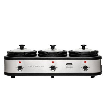 4.5 Qt. Silver Slow Cooker and Buffet Server with Glass Lid and Temperature Control (3-Station) - Super Arbor