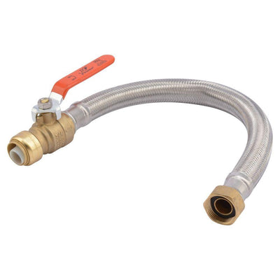 3/4 in. Push-to-Connect x 3/4 in. FIP x 18 in. Braided Stainless Steel Water Heater Connector with Integrated Ball Valve - Super Arbor