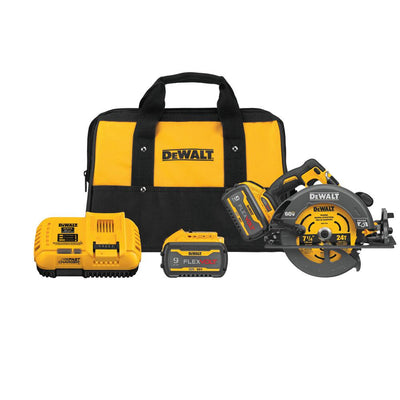 FLEXVOLT 60-Volt MAX Lithium-Ion 7-1/4 in. Cordless Brushless Circular Saw Kit with 2 Batteries 9 Ah, Charger and Bag - Super Arbor