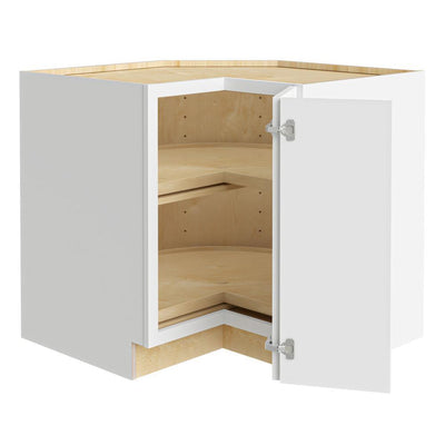 Newport Assembled 36x34.5x24 in Plywood Shaker Lazy Suzan Base Corner Kitchen Cabinet Right in Painted Pacific White - Super Arbor