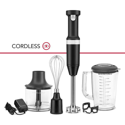 Cordless Variable Speed Black Matte Hand Blender with Chopper and Whisk Attachment - Super Arbor