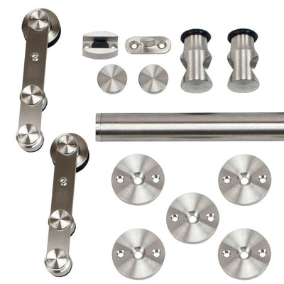 96 in. Stainless Steel Strap Rolling Door Hardware Kit for Wood or Glass Door - Super Arbor