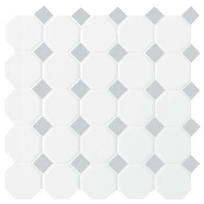 Daltile 
    Prologue Matte White 12 in. x 12 in. x 6 mm Glazed Ceramic Octagon/Dot Mosaic Floor and Wall Tile (1 sq. ft./ piece) - Super Arbor