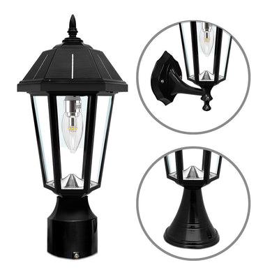 Topaz Outdoor Black Solar Integrated LED Post Light with 3 Mounting Options and GS Solar LED Light Bulb - Super Arbor