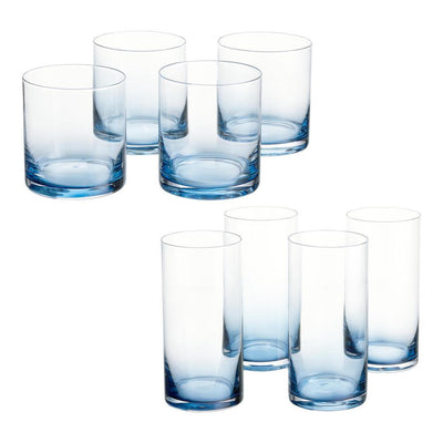 Skylar Midnight Blue Ombre 12.4 oz. Double Old-Fashioned and 19.8 oz. Highball Glasses (Set of 8) - Super Arbor